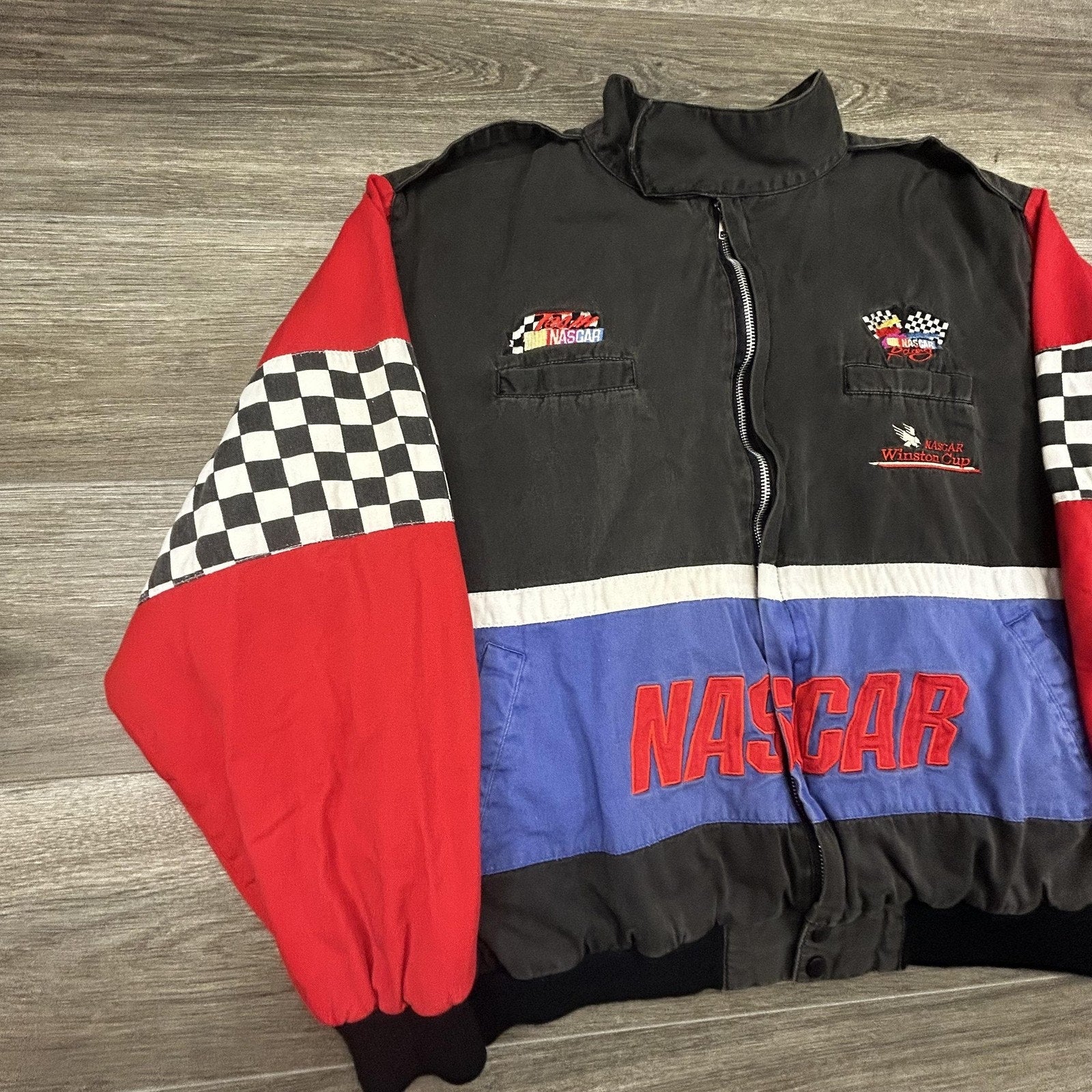 Vintage NASCAR Jacket Mens Large Multi Color Checkered Winston Cup Racing 90s