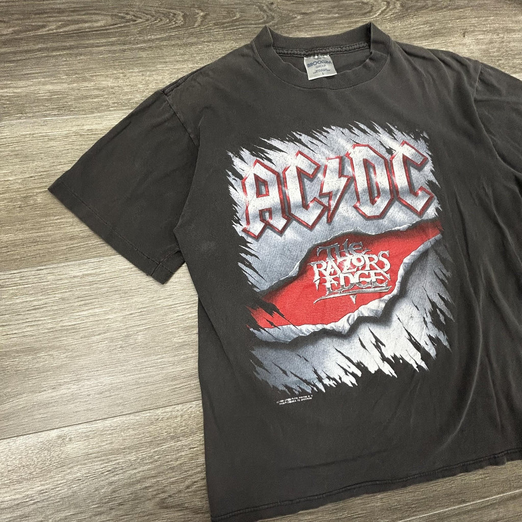 Vintage AC/DC The Razors Edge Shirt Mens Fits Small (L) Black Brockum 1990 USA