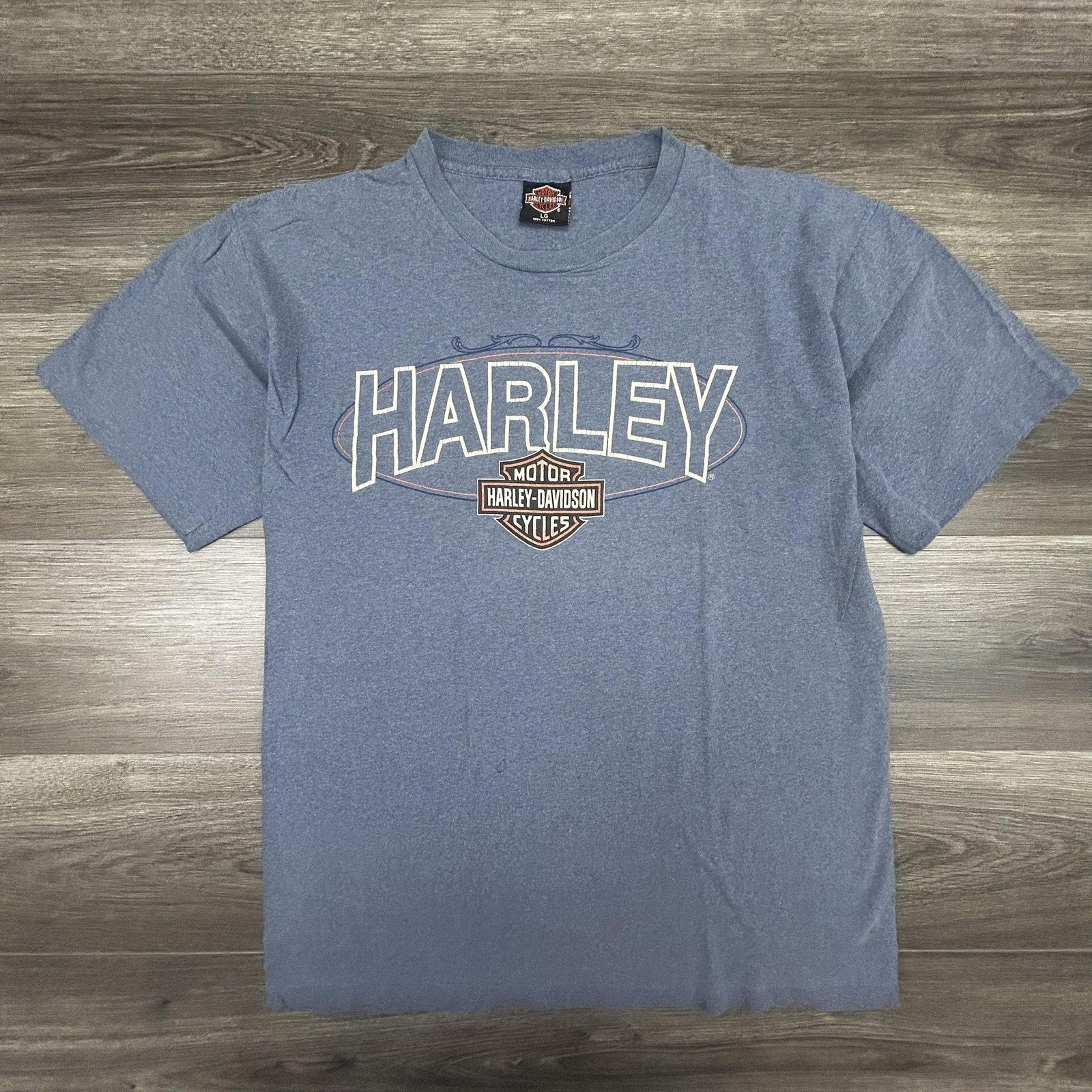 Vintage Harley Davidson Shirt Mens Large Blue Eagle Chrome SIngle Stitch 90s USA