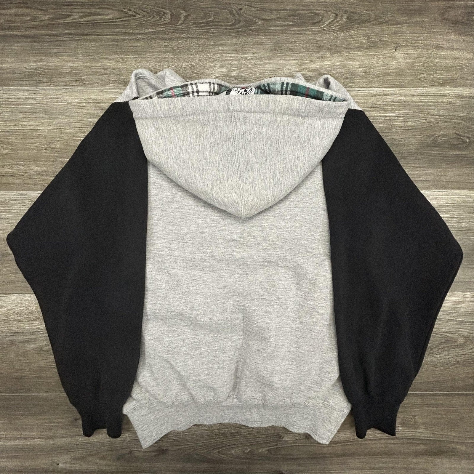 Vintage Disney Mickey Mouse Hoodie Mens Large Gray 1/4 Zip Plaid Colorblock 90s
