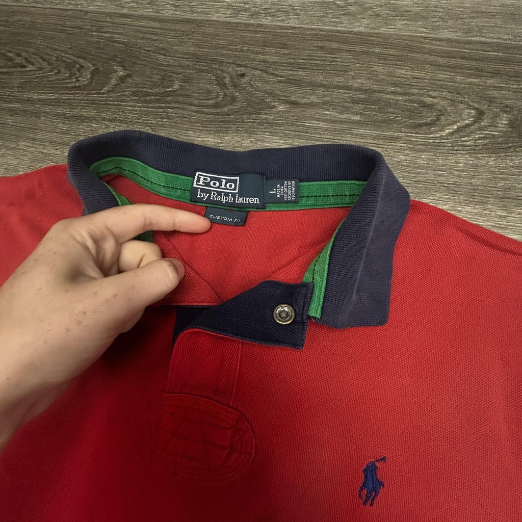 Vintage Polo Ralph Lauren Rugby Polo Shirt Mens Large Red Patch Native Kayak 90s