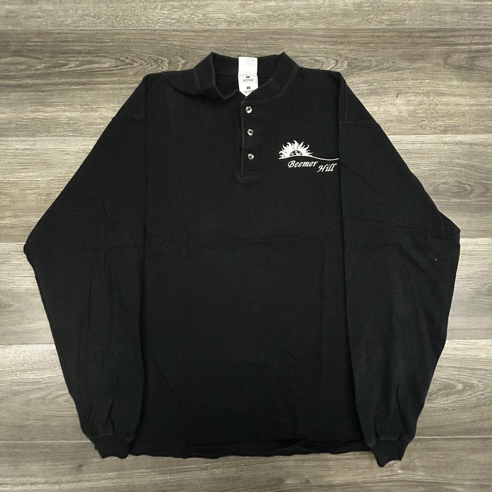 Vintage BMW Motorcycle Henley Shirt Mens Large Black Beemer Racing EUC