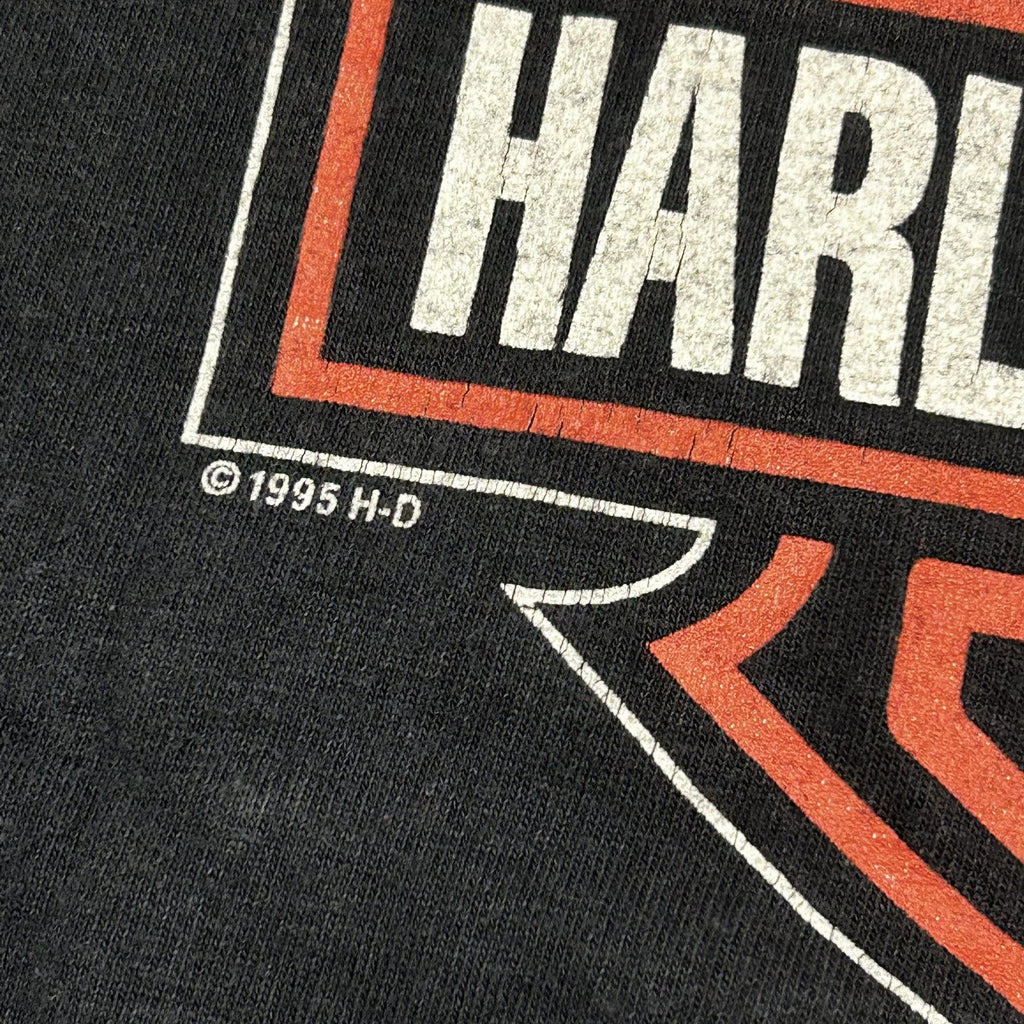 Vintage Harley Davidson Shirt Mens Large Black Pocket Flame Skull Single 90s USA