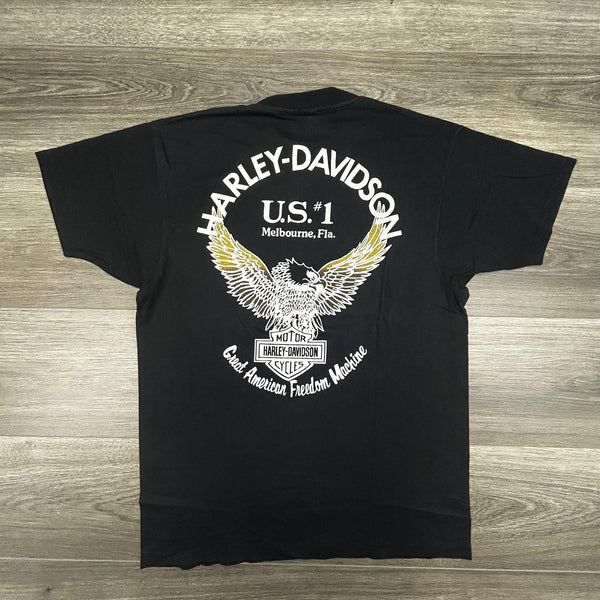 Vintage 80s Harley Davidson Shirt Mens Large Black Single Stitch Eagle Made USA