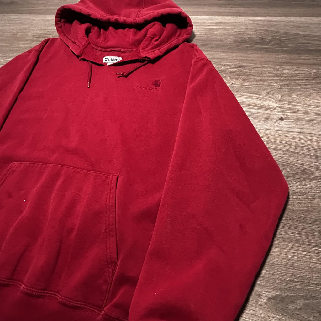 Vintage Carhartt Hoodie Mens XL Red Embroidered Logo Faded Skater K184 Y2K