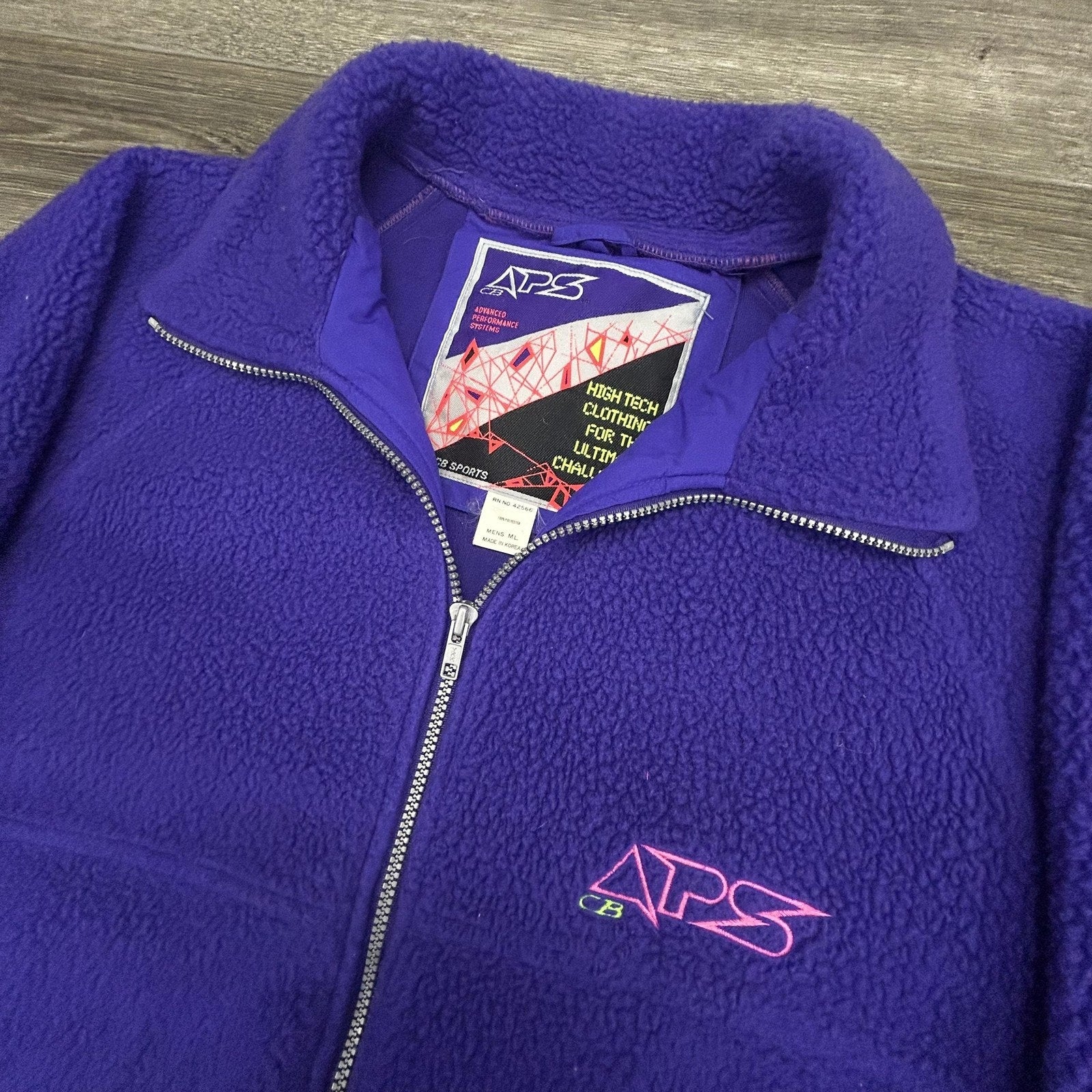 Vintage 90s Ski Bomber Jacket Mens Large Purple Fleece Full Zip Deep Pile Sherpa
