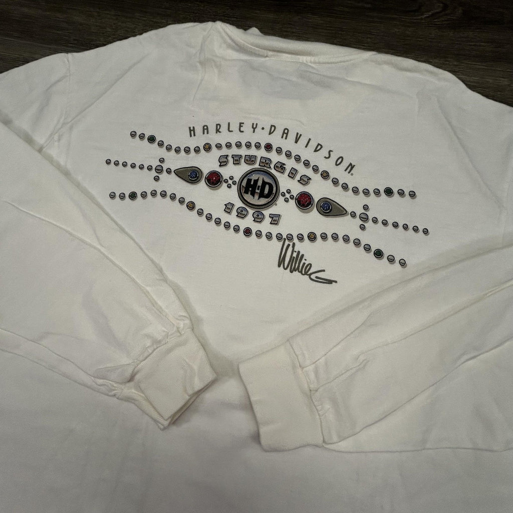 Vintage Harley Davidson Shirt Mens Large White Sturgis Willie G Long Sleeve 90s