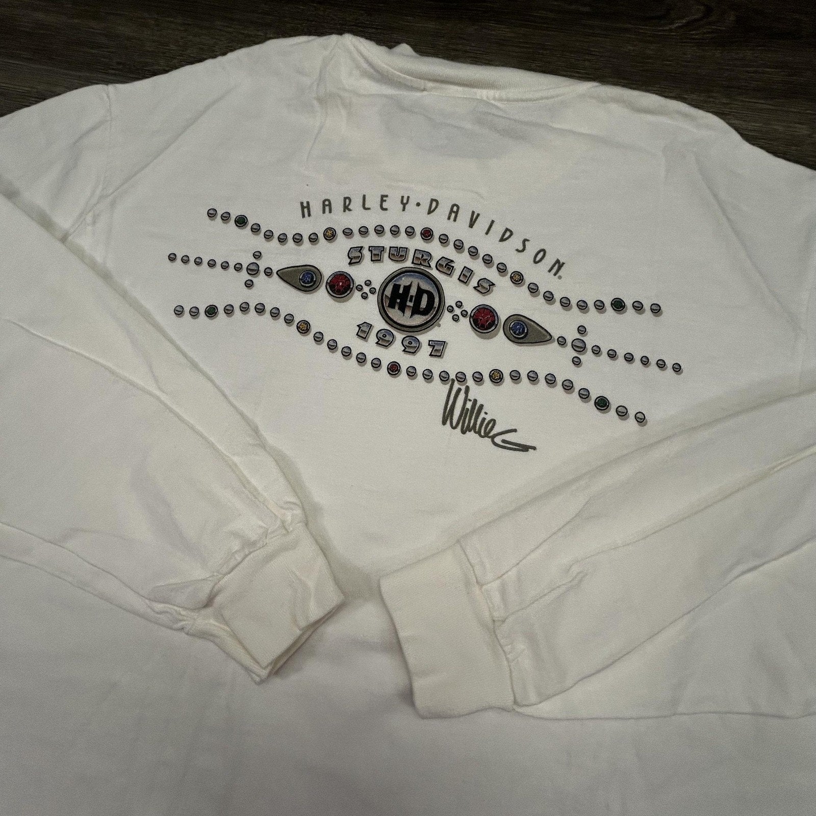 Vintage Harley Davidson Shirt Mens Large White Sturgis Willie G Long Sleeve 90s