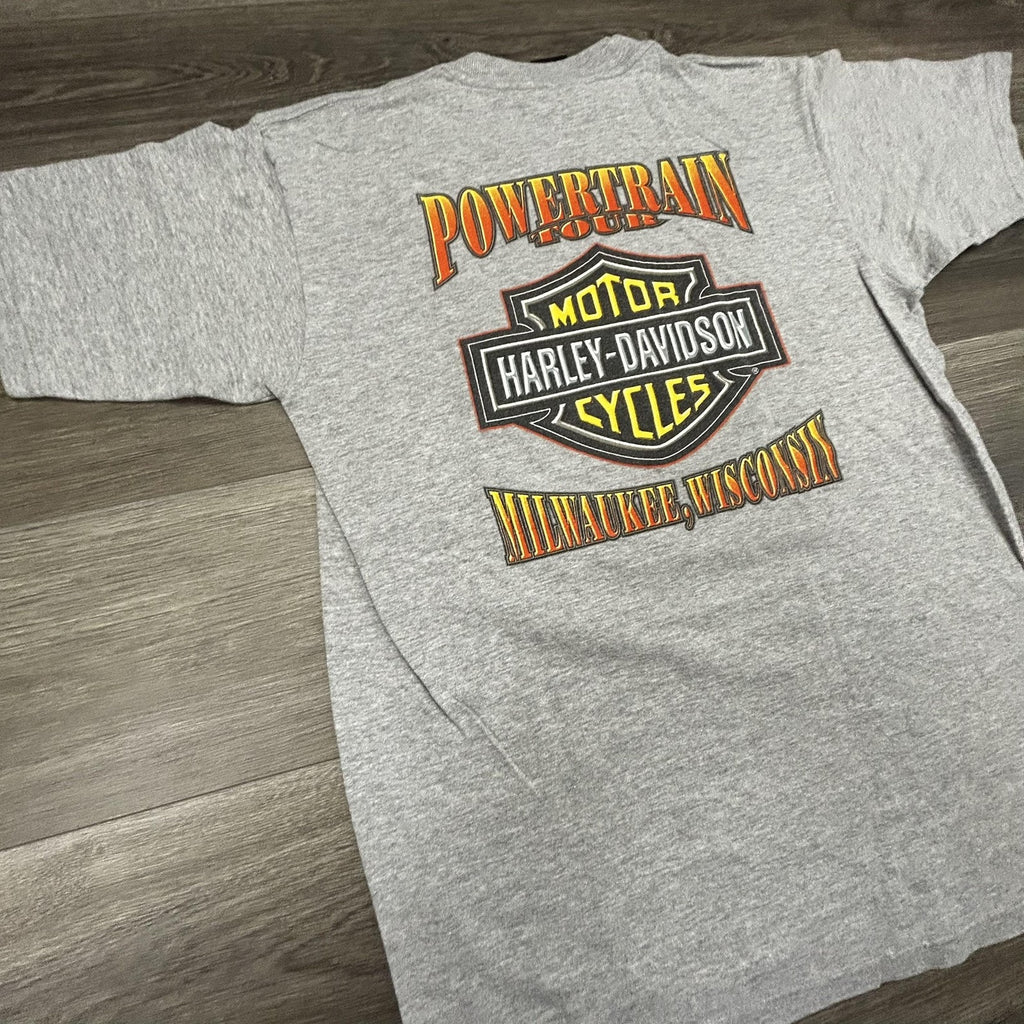 Vintage Harley Davidson Shirt Mens Large Gray Eagle Powertrain Tour 1999 USA 90s