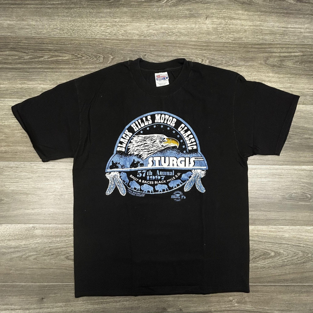 Vintage Sturgis Shirt Mens Large Black Single Stitch Eagle Motorcycle USA 1997