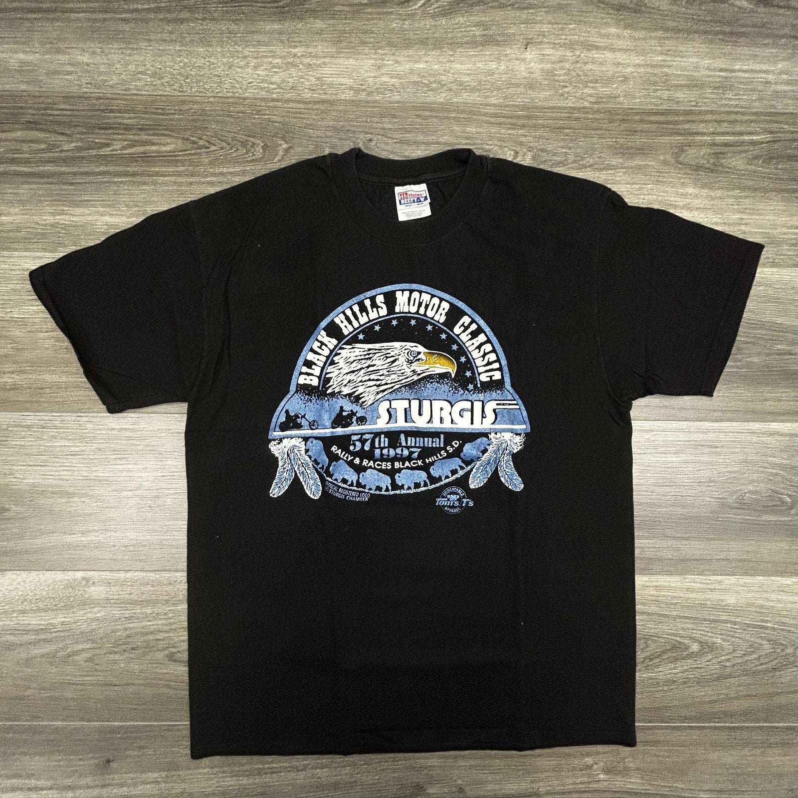Vintage Sturgis Shirt Mens Large Black Single Stitch Eagle Motorcycle USA 1997