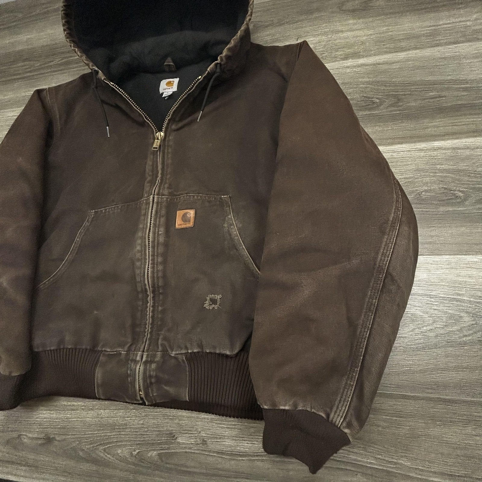 Vintage Carhartt Jacket Mens Large Brown Hooded Canvas Bomber Quilted J130 DKB