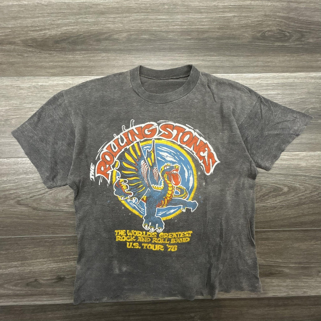 Vintage Rolling Stones Shirt Mens Small Gray US Tour 1978 Dragon 70s Made USA