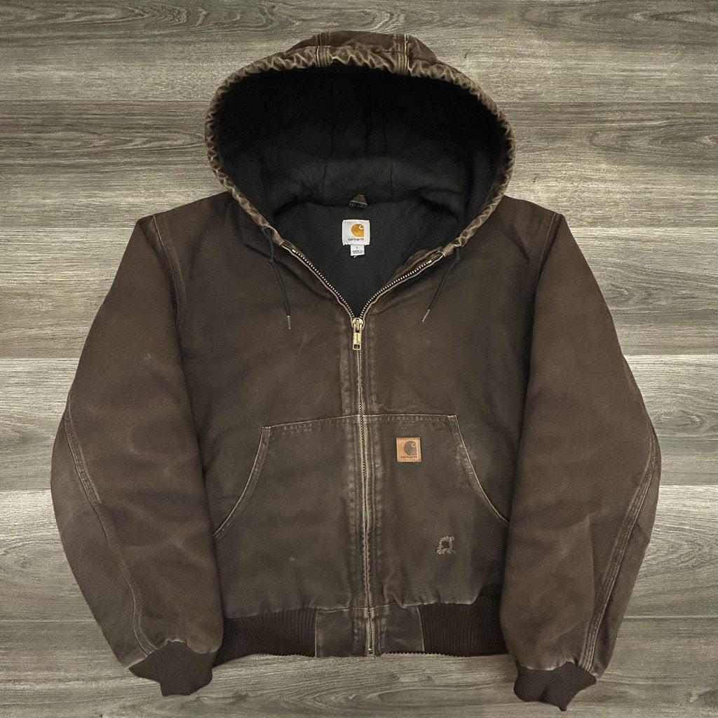 Vintage Carhartt Jacket Mens Large Brown Hooded Canvas Bomber Quilted J130 DKB