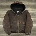 Vintage Carhartt Jacket Mens Large Brown Hooded Canvas Bomber Quilted J130 DKB