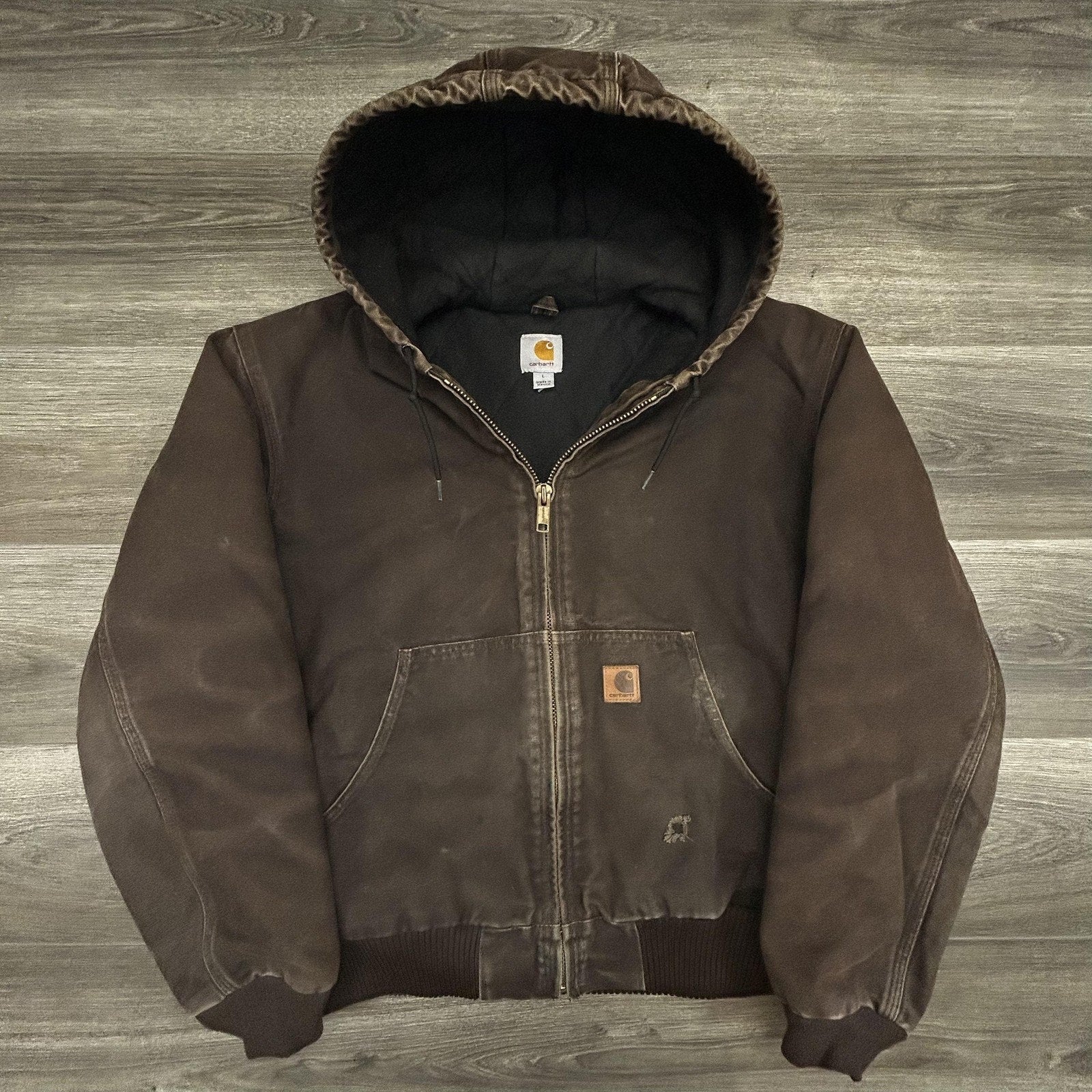 Vintage Carhartt Jacket Mens Large Brown Hooded Canvas Bomber Quilted J130 DKB