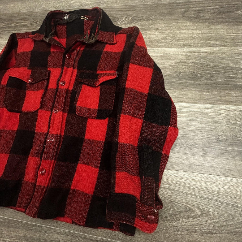 True Vintage 50s Woolrich Flannel Shirt Jacket Mens Medium Buffalo Plaid USA