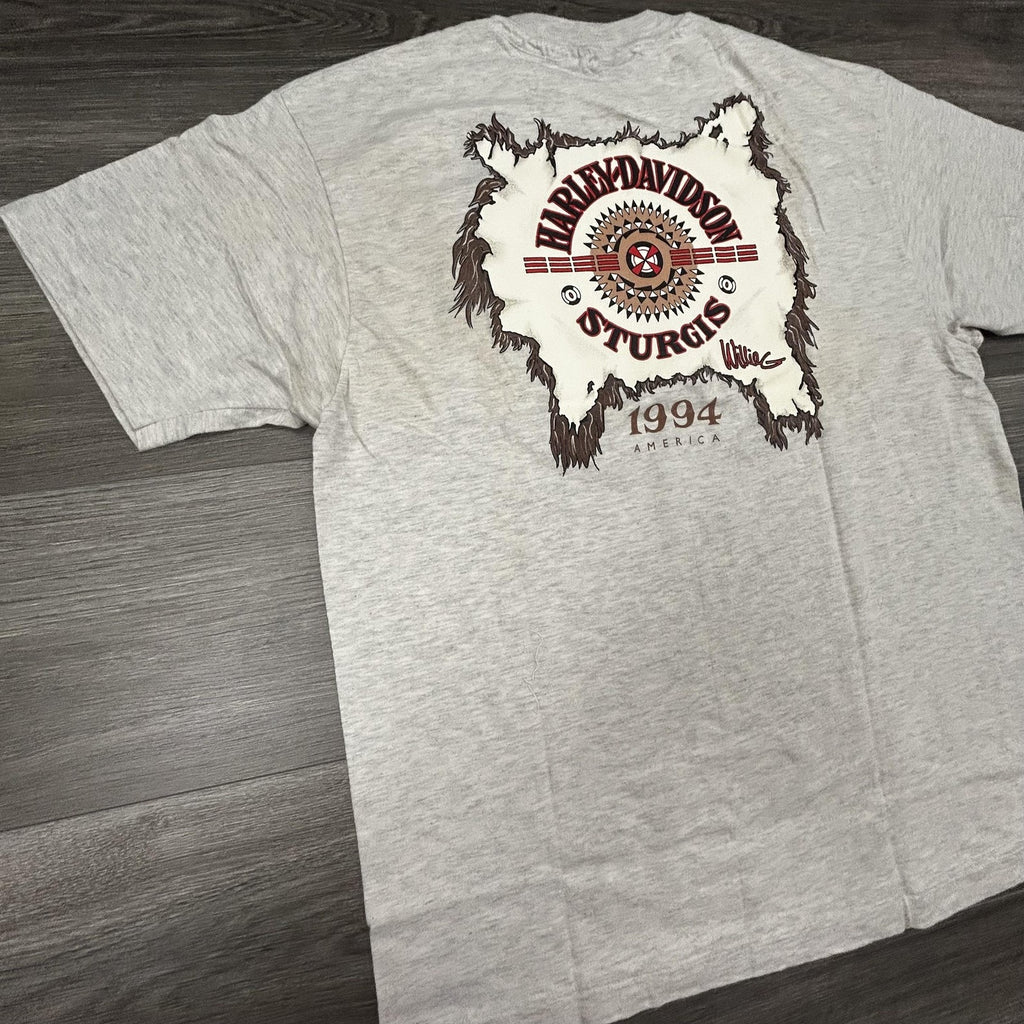 Vintage Harley Davidson Sturgis Shirt Mens Large Gray 1994 Native American 90s