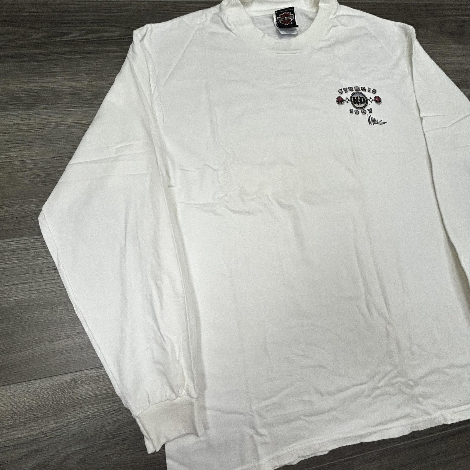 Vintage Harley Davidson Shirt Mens Large White Sturgis Willie G Long Sleeve 90s