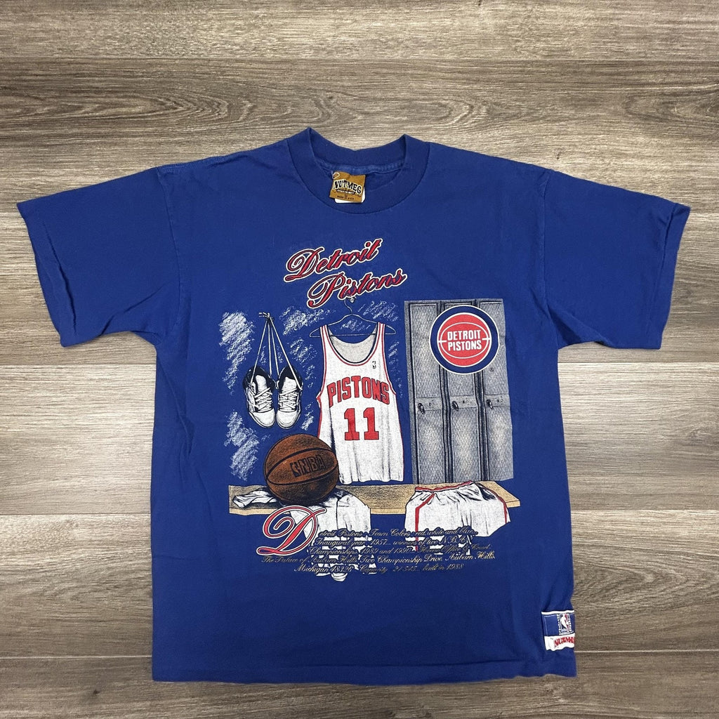 Vintage Detroit Pistons Shirt Mens Medium Blue NBA Basketball Graphic Nutmeg USA