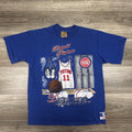 Vintage Detroit Pistons Shirt Mens Medium Blue NBA Basketball Graphic Nutmeg USA