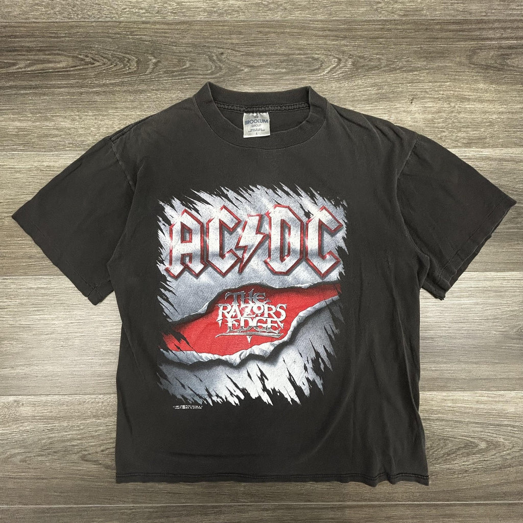 Vintage AC/DC The Razors Edge Shirt Mens Fits Small (L) Black Brockum 1990 USA