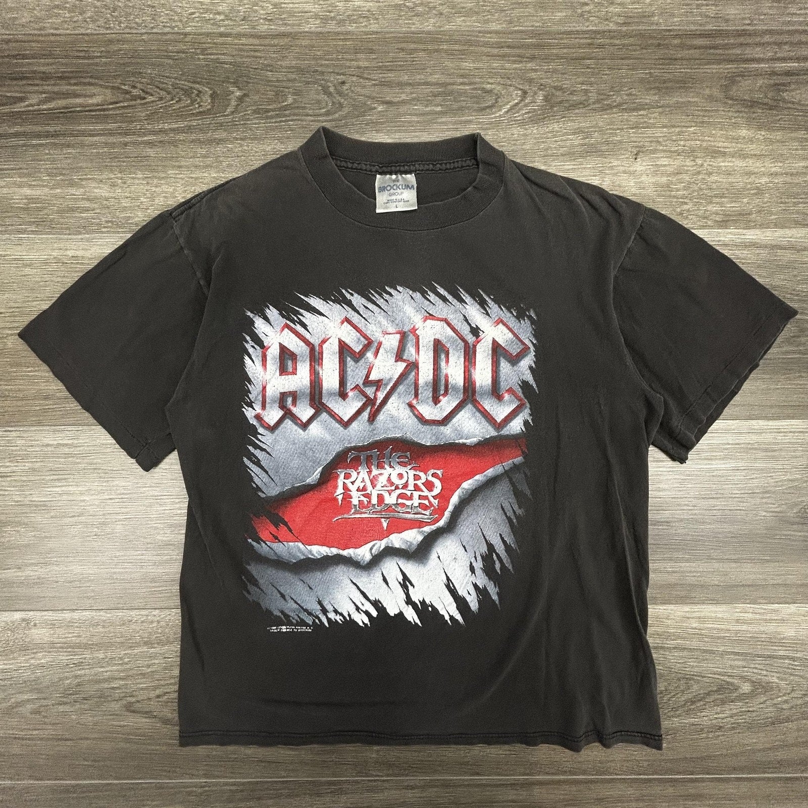 Vintage AC/DC The Razors Edge Shirt Mens Fits Small (L) Black Brockum 1990 USA