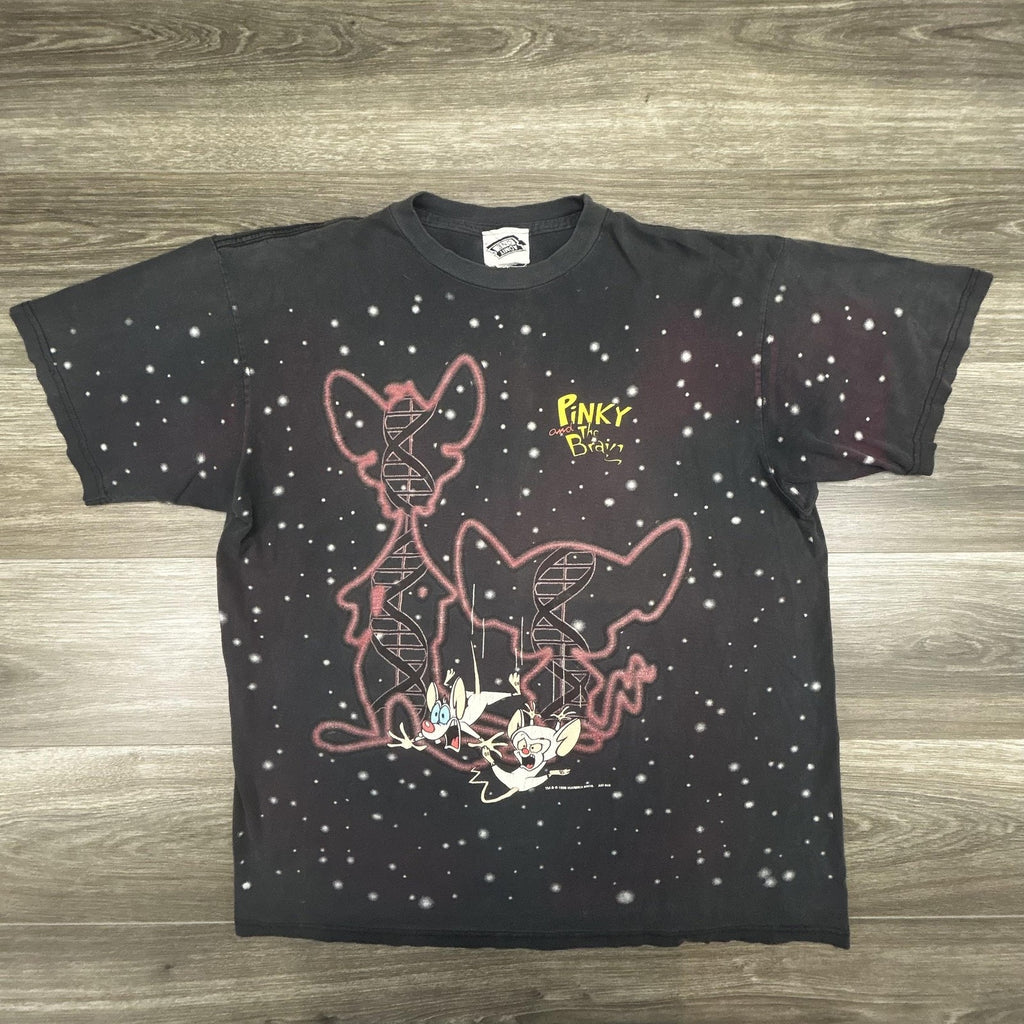 Vintage Pinky And The Brain Shirt Mens XL Black DNA Space AOP 1996 Made USA RARE