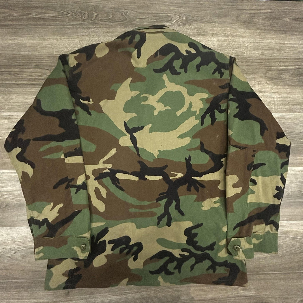 Vintage Army BDU Combat Coat Mens XLT Green Woodland Camo Military Jacket 90s