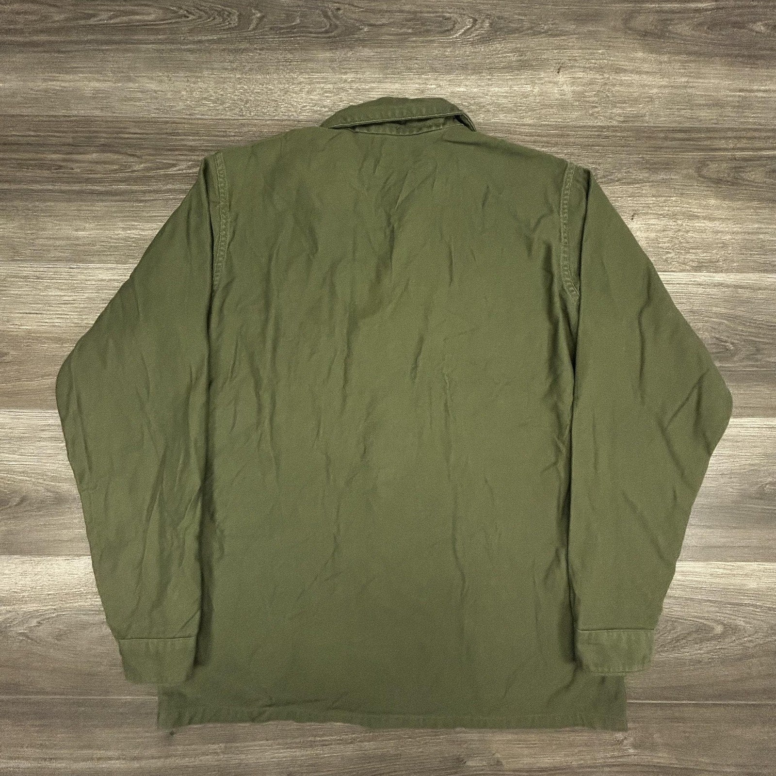 Vintage US Navy Vietnam Shirt Mens LT Green Utility OG-507 Military Seabees 70s