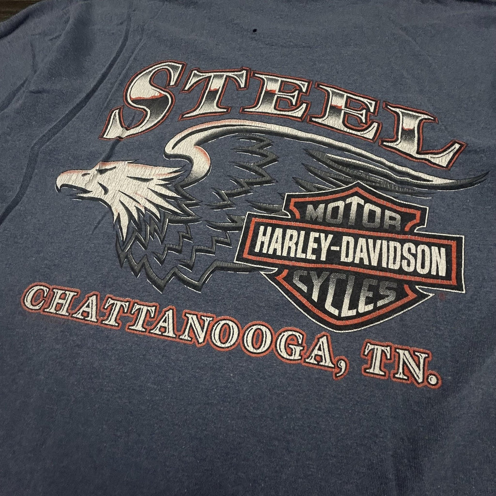 Vintage Harley Davidson Shirt Mens Large Blue Eagle Chrome SIngle Stitch 90s USA