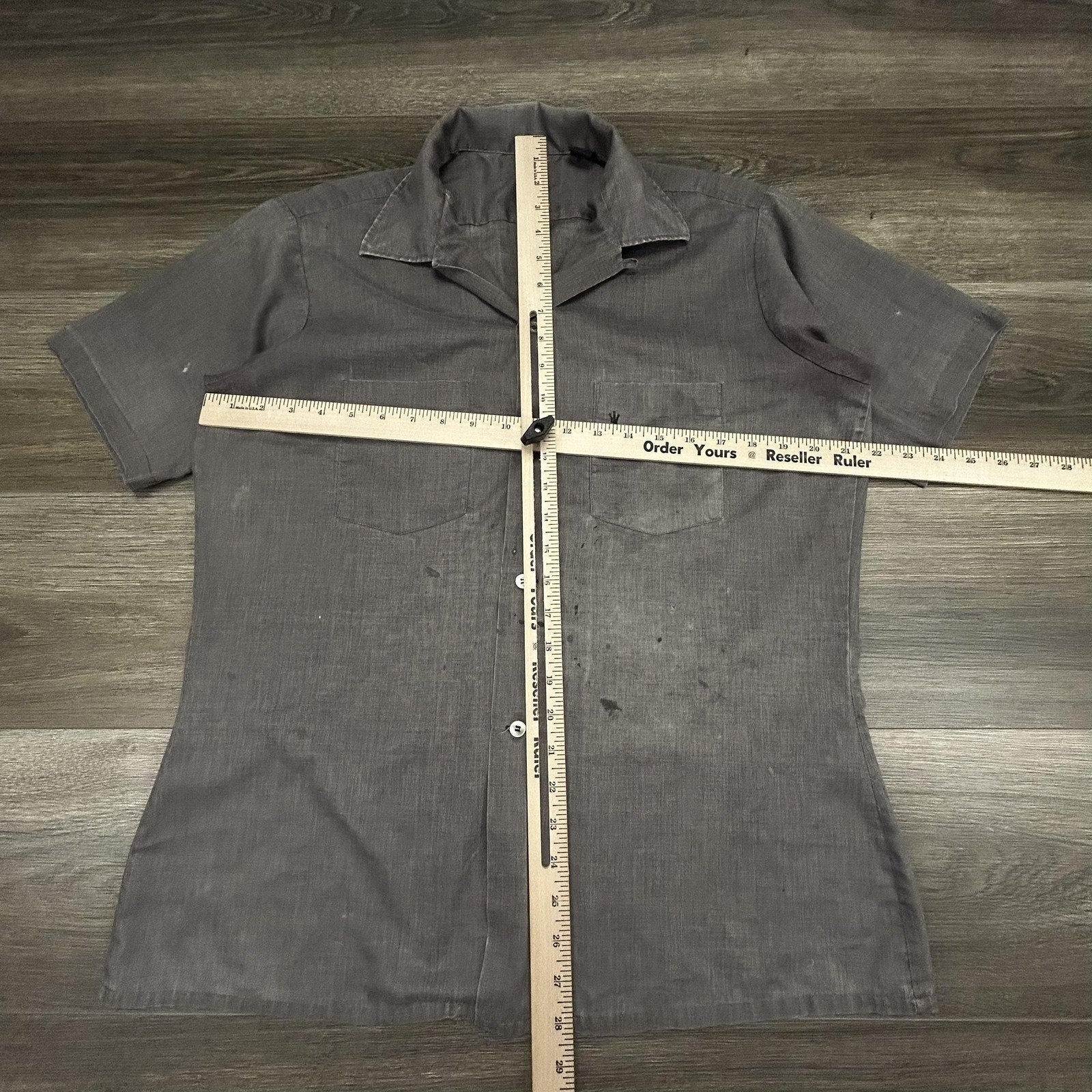 True Vintage 50s Button Up Shirt Mens Medium Gray Short Sleeve Faded Thin USA