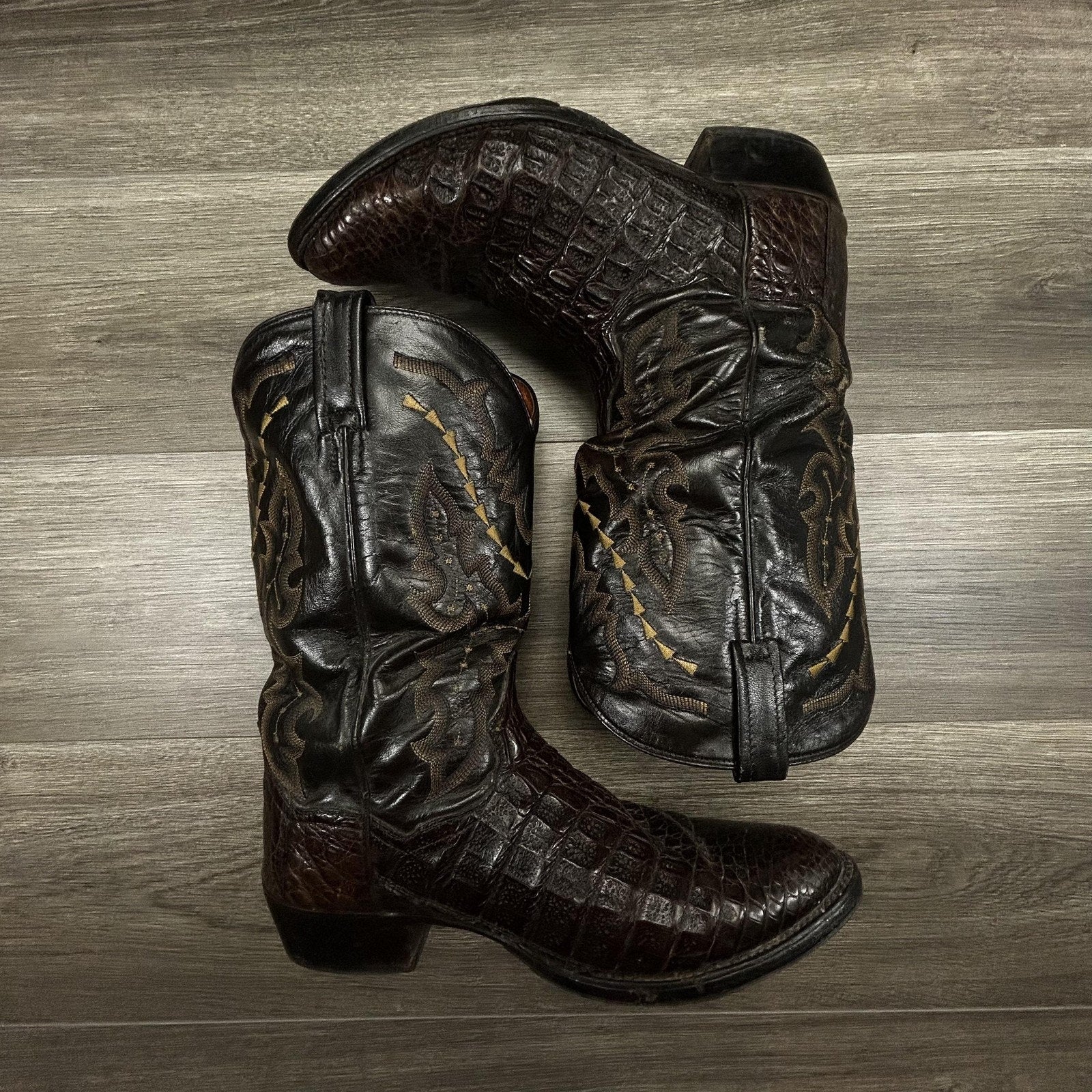 Dan Post Caiman Alligator Leather Cowboy Boots Brown Exotic Size 12 EW DP2386