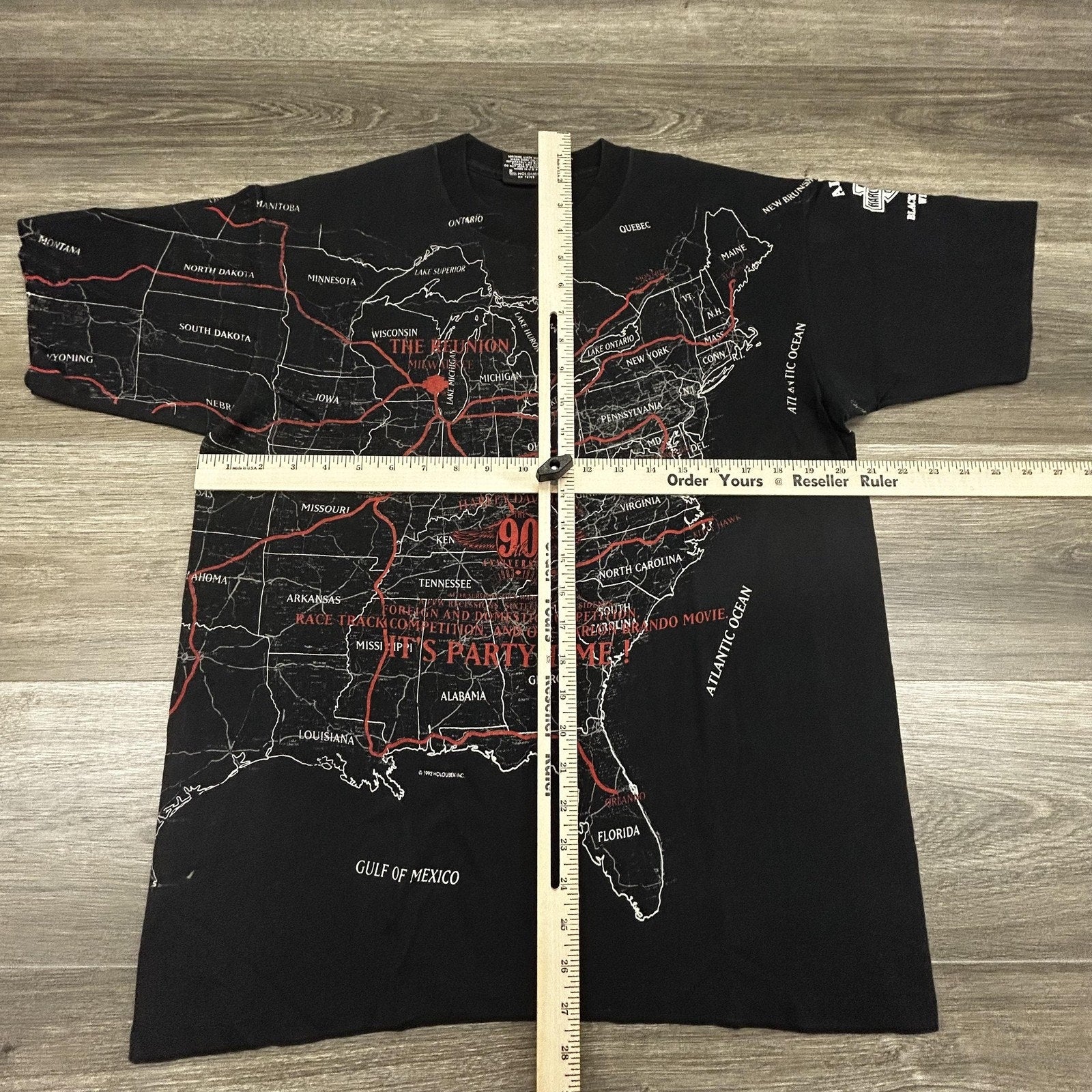 Vintage Harley Davidson Shirt Mens Large Black USA Map AOP Holoubek 1992 90s