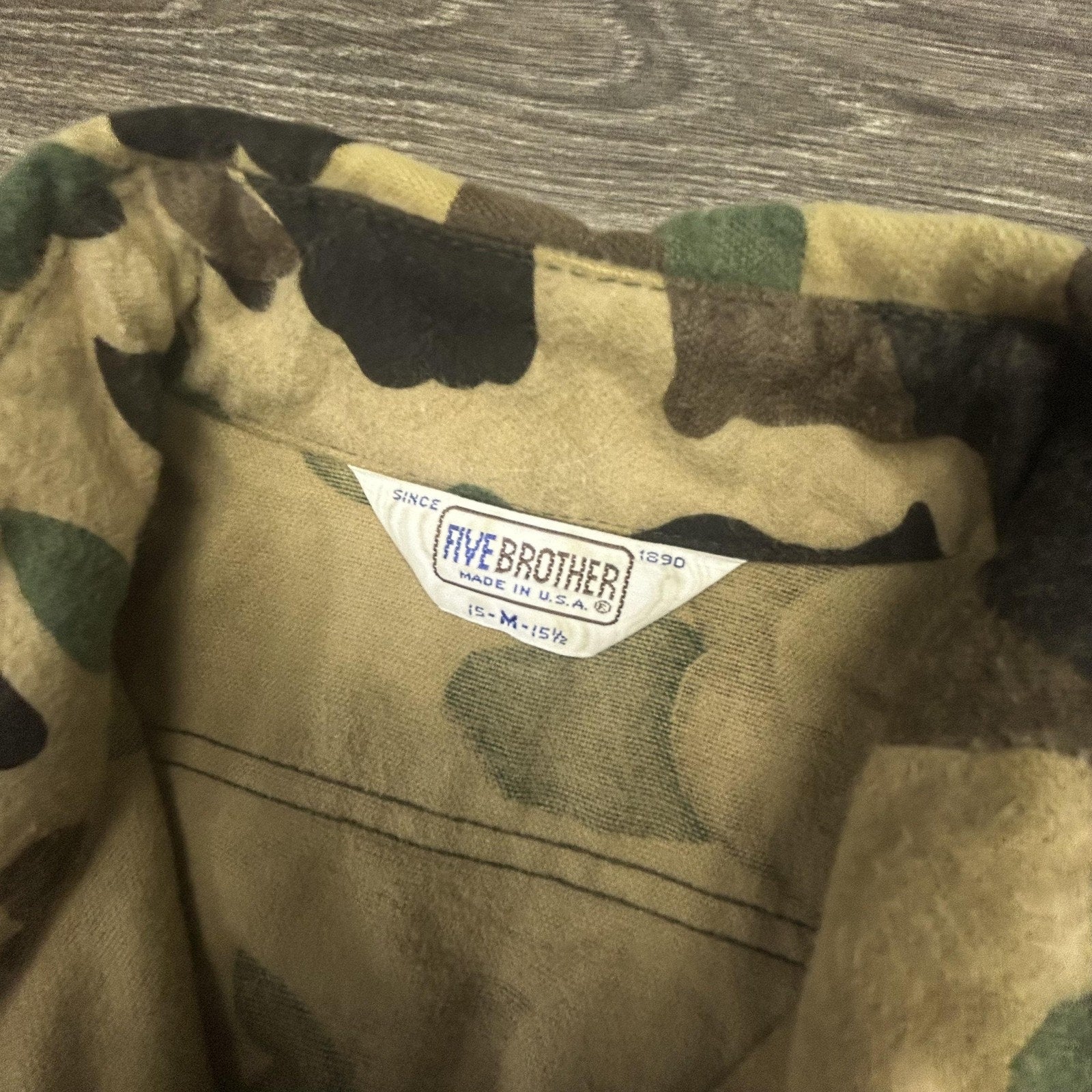 Vintage 70s Duck Camo Chamois Cloth Shirt Mens Medium Five Brothers Made in USA