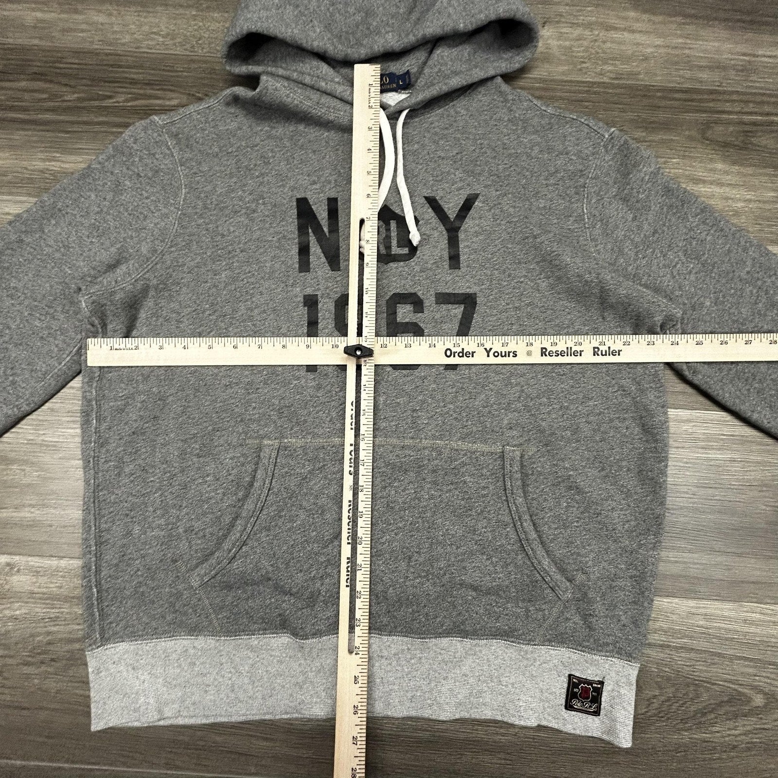 Polo Ralph Lauren Hoodie Mens Large Gray New York NY 1967 Graphic Logo Two Tone