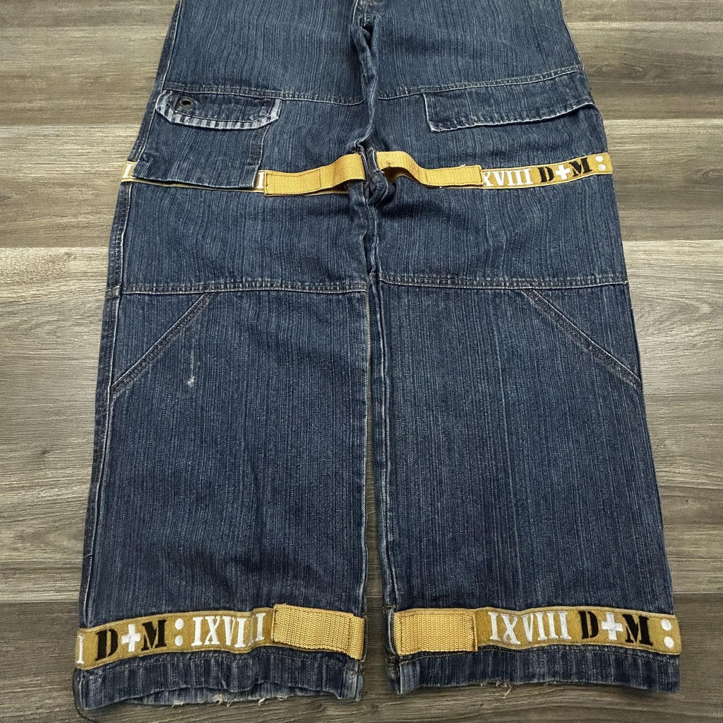 Vintage DTEK Girbaud Jeans Mens 36x32 Blue Baggy Flight Strap Denim Skater Y2K