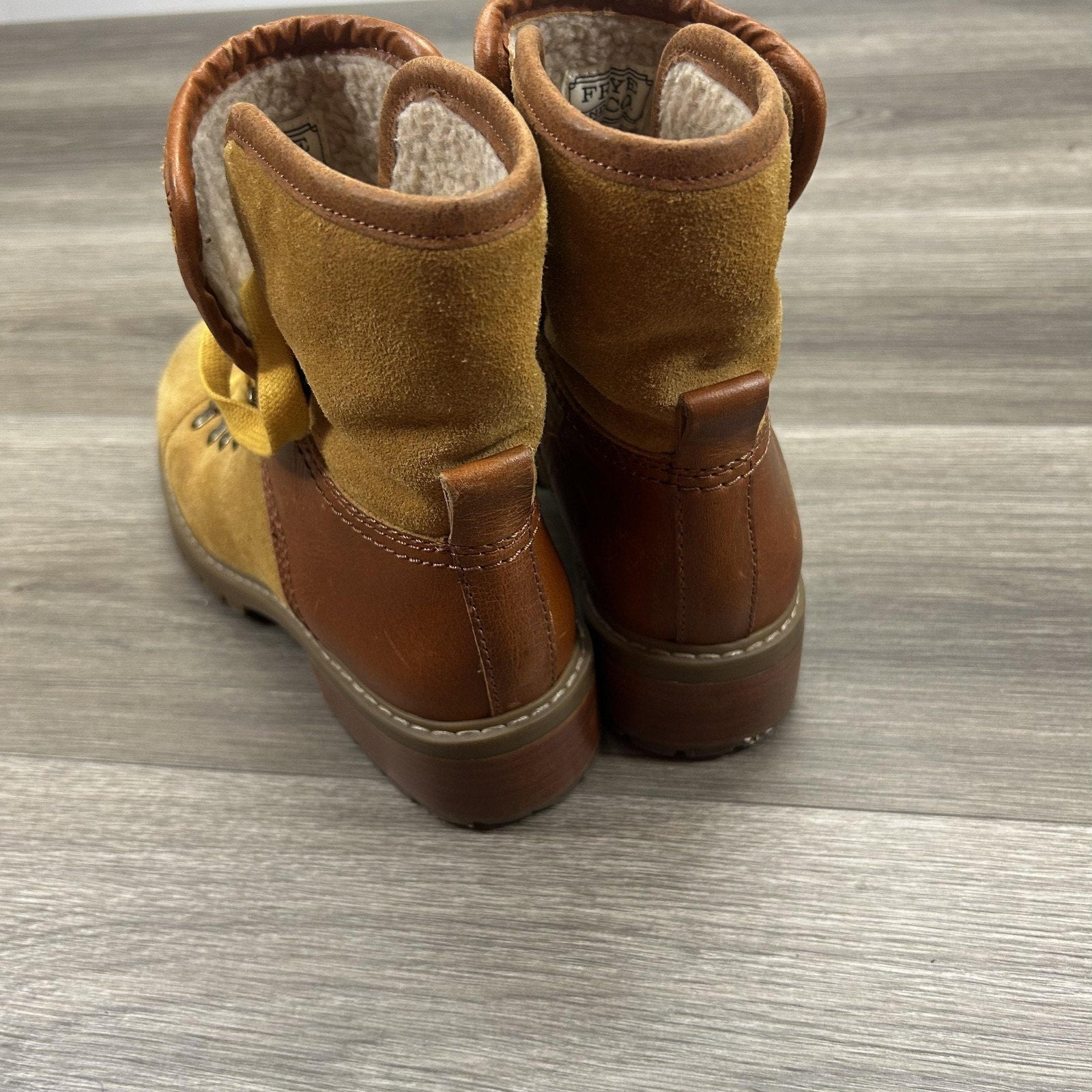 Frye Anise Hiker Boots Womens 8 Brown Suede Shearling Lined Hiking Lug Sole