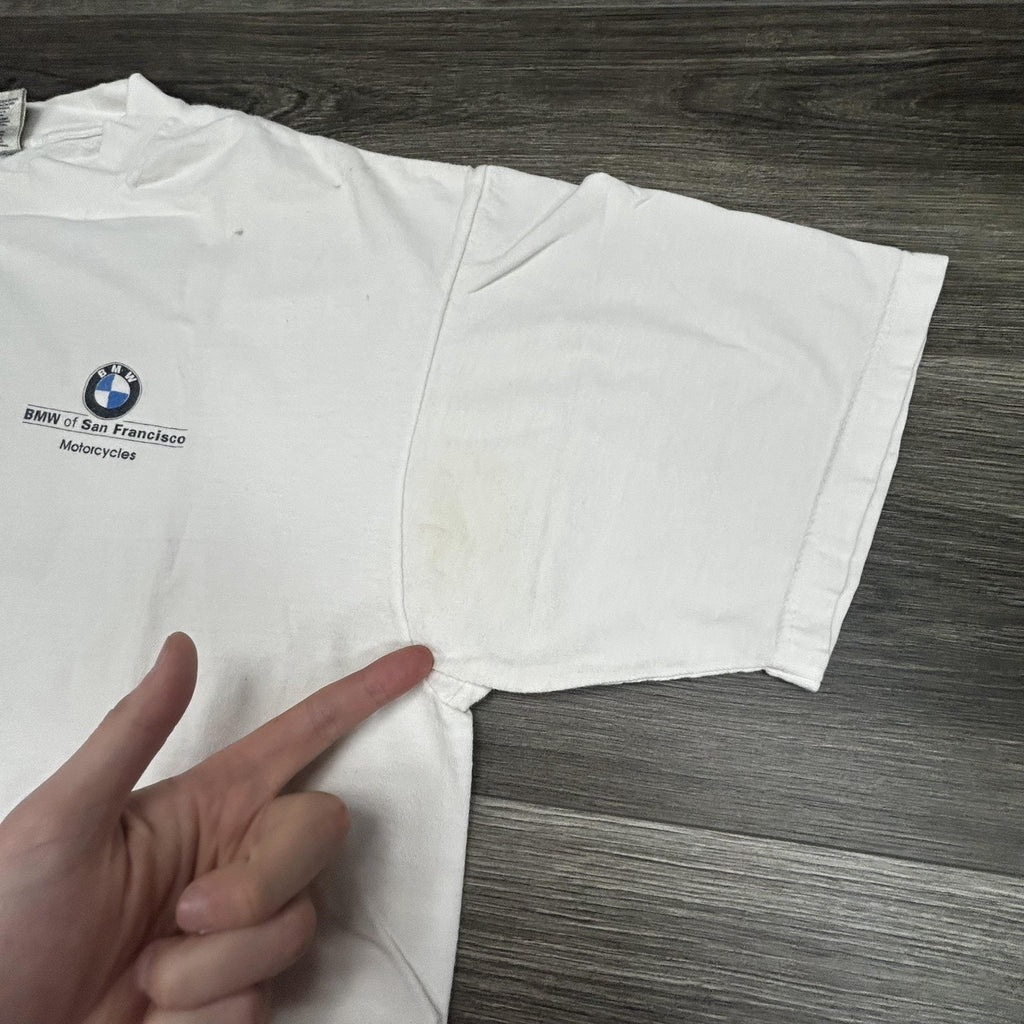 Vintage BMW Motorcycles Shirt Mens XL White San Francisco Dealer Racing 90s