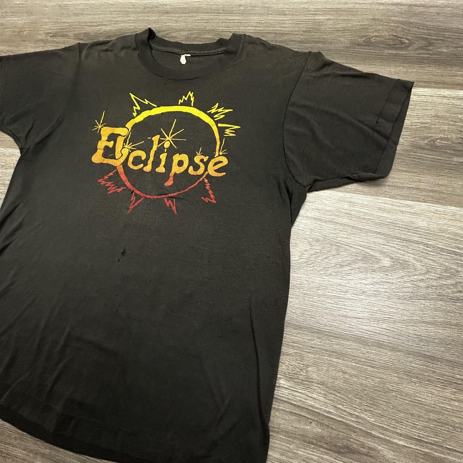 Vintage Eclipse Band Shirt Mens Small Black Solar Eclipse Faded 90s Made USA