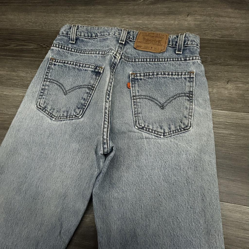 Vintage Levi's 505 Jeans Mens 30x28 Light Wash Straight Leg Orange Tab USA 90s