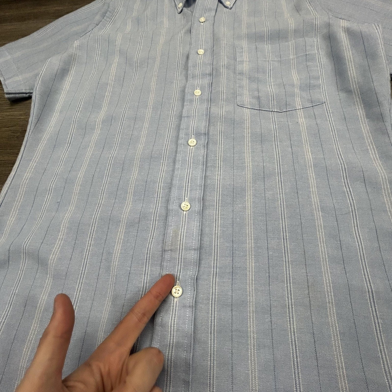 Vintage Arrow Dover Shirt Mens Small Blue Striped Button Down Short Sleeve USA