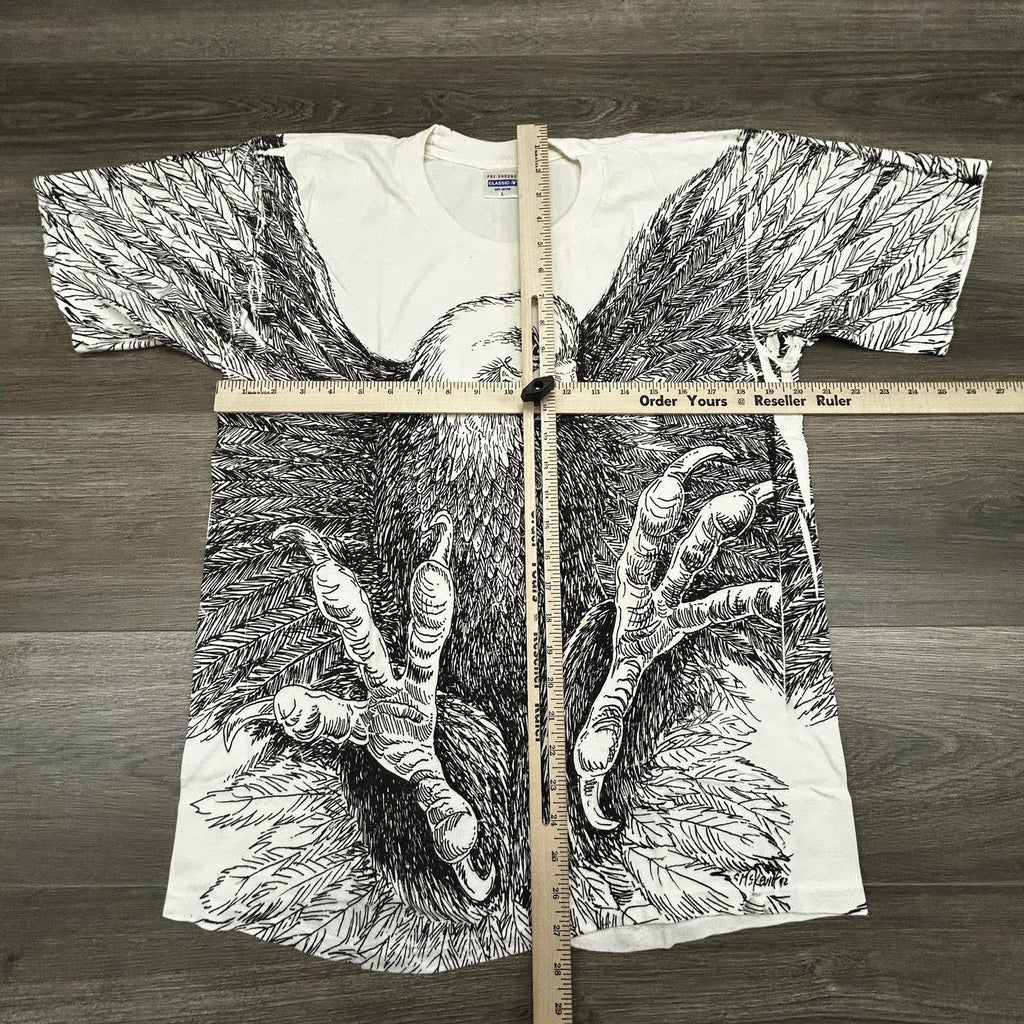 Vintage 90s Bald Eagle Shirt Mens Large White AOP Single Stitch Made USA 1992
