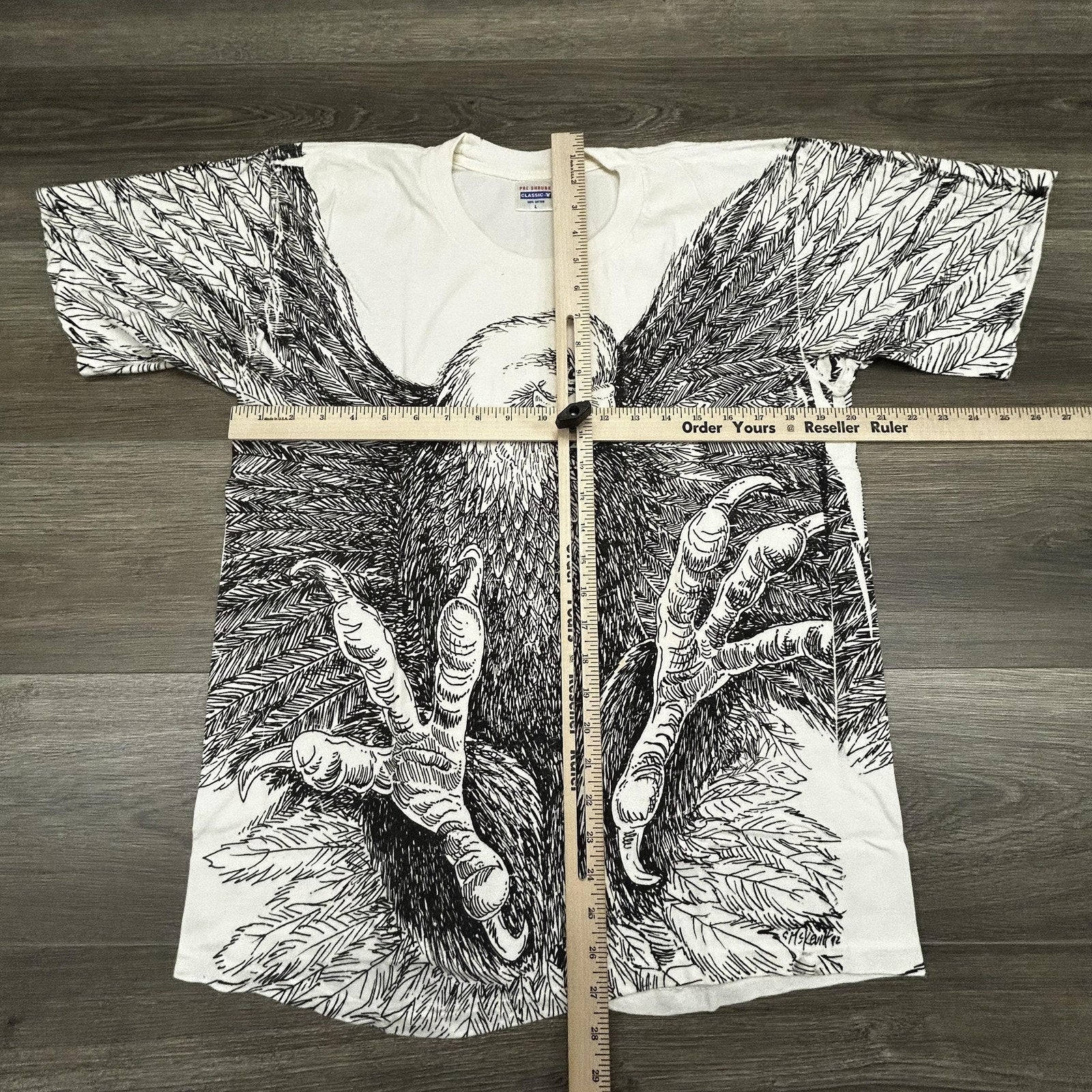 Vintage 90s Bald Eagle Shirt Mens Large White AOP Single Stitch Made USA 1992