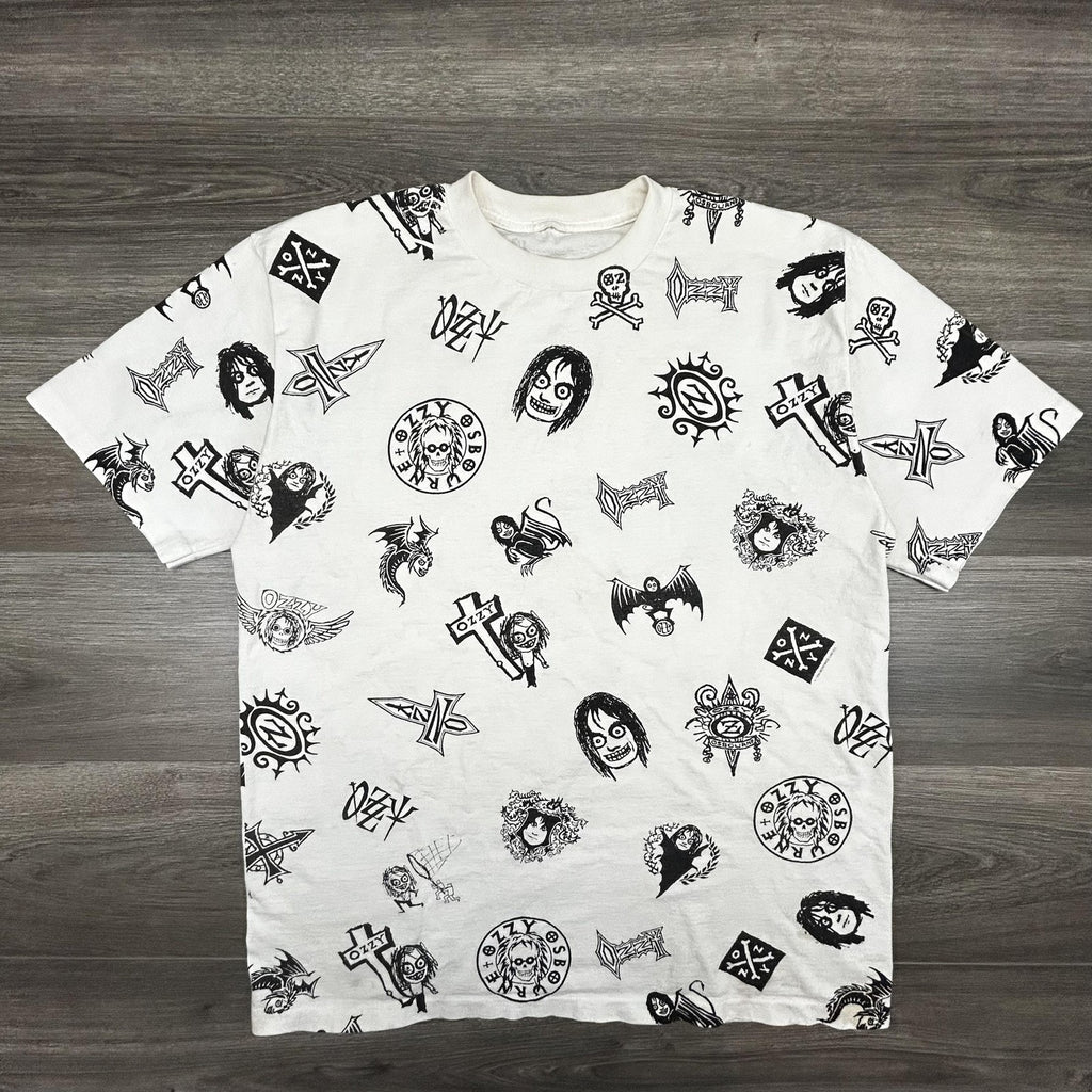 Vintage Ozzy Osbourne Shirt Mens XL White All Over Print AOP Black Sabbath 90s