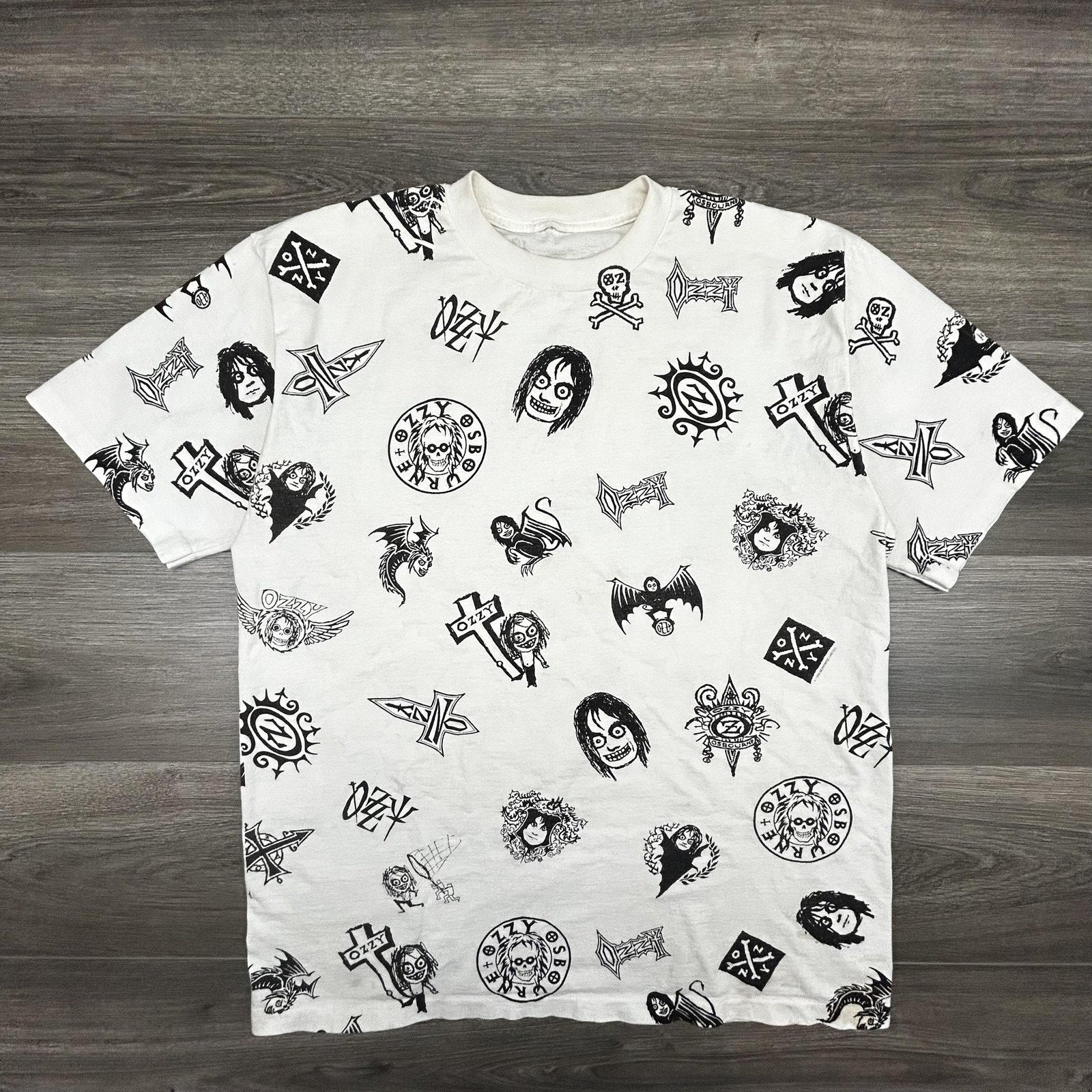 Vintage Ozzy Osbourne Shirt Mens XL White All Over Print AOP Black Sabbath 90s