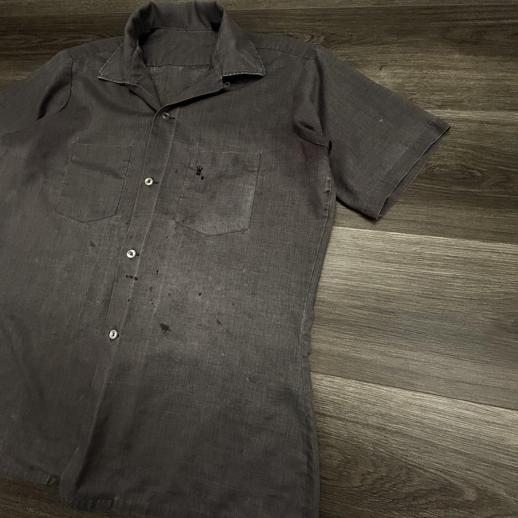 True Vintage 50s Button Up Shirt Mens Medium Gray Short Sleeve Faded Thin USA