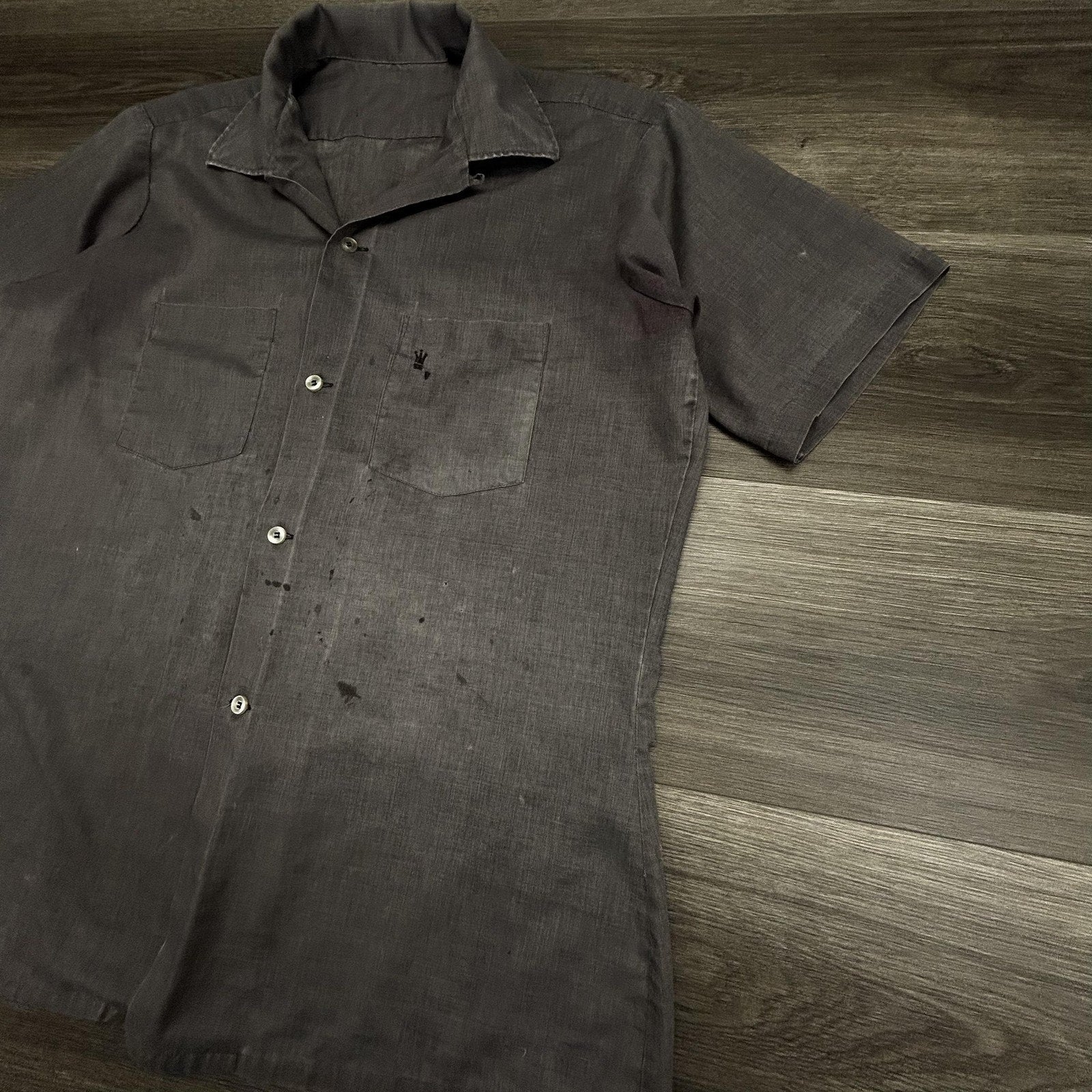 True Vintage 50s Button Up Shirt Mens Medium Gray Short Sleeve Faded Thin USA
