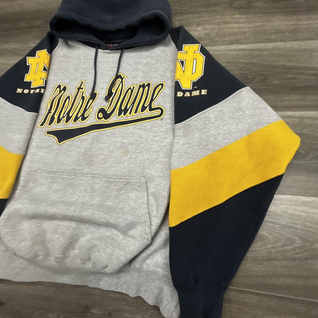 Vintage Notre Dame Fighting Irish Hoodie Mens XL Gray Football Sweatshirt 90s