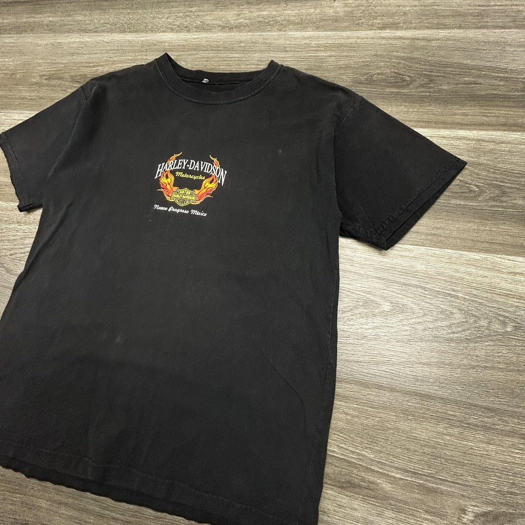 Vintage Harley Davidson Shirt Mens Medium Black Flames Mexico Biker 90s Faded